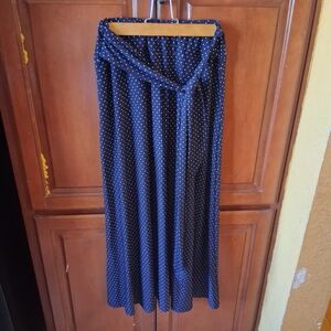 robert louis med Blue and white polka dot midi skirt with tie waist #polkadot